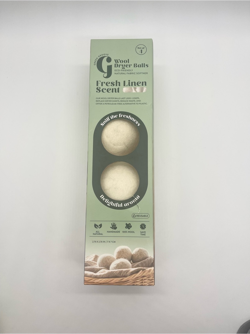 NIB Green Groove Wool Dryer Balls Set of 4 Fresh Linen Scent Eco Reusable NEW